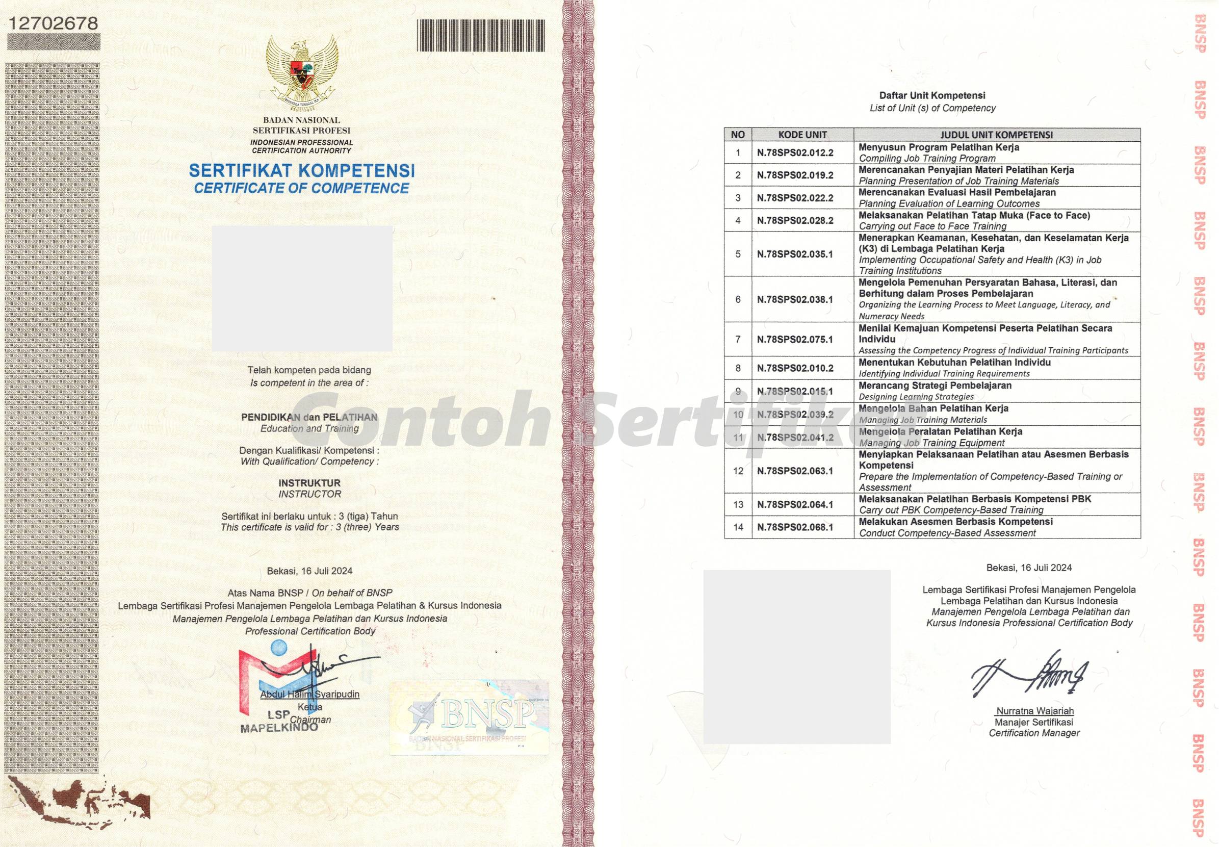 Sertifikat Instruktur BNSP - Nextup ID